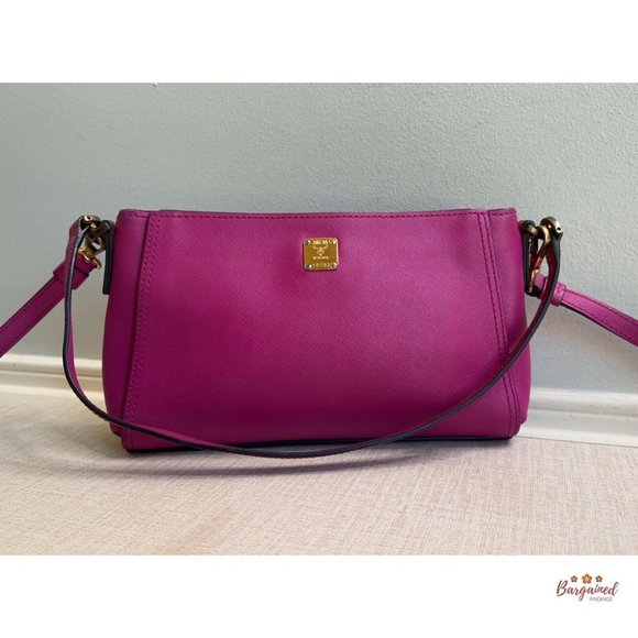 Authentic MCM Fuchsia Pink Saffiano Leather Small Shoulder/Crossbody Bag - Picture 9 of 13